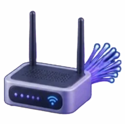Ícone 3D de roteador com fibra óptica