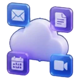 Ícone 3D de nuvem com e-mail, documentos, agenda e vídeo